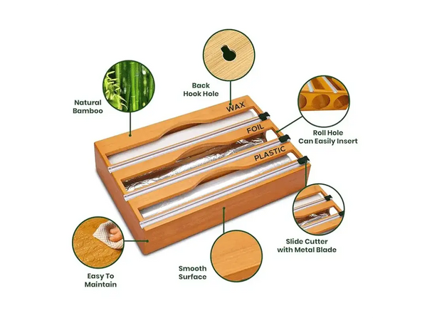 WrapEase™ / CAJA PORTA ALUMINIO, PAPEL MANTEQUILLA Y VINIPEL